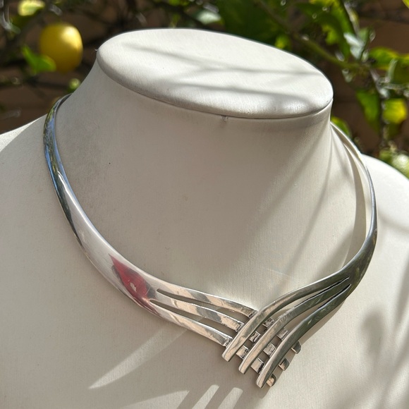 Solid Sterling Silver .925 Choker Cuff Necklace - Picture 2 of 9